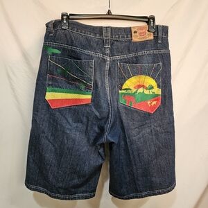 Platinum Gear Shorts Men 40 Blue Denim Jean Africa Embroidered Bermuda Jorts VTG